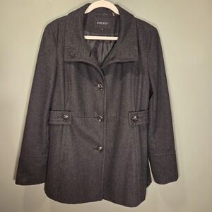 Nine West Wool Blend Button Up Coat Winter Peacoat, Women's Size 14, Dark Gray